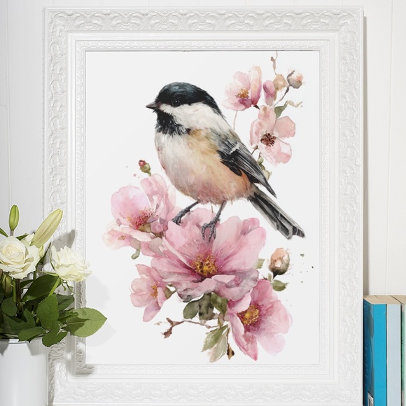 Watercolor Chickadee Bird Portrait Wall Art Print, Unframed - Charming Nature - Picture 6 of 6